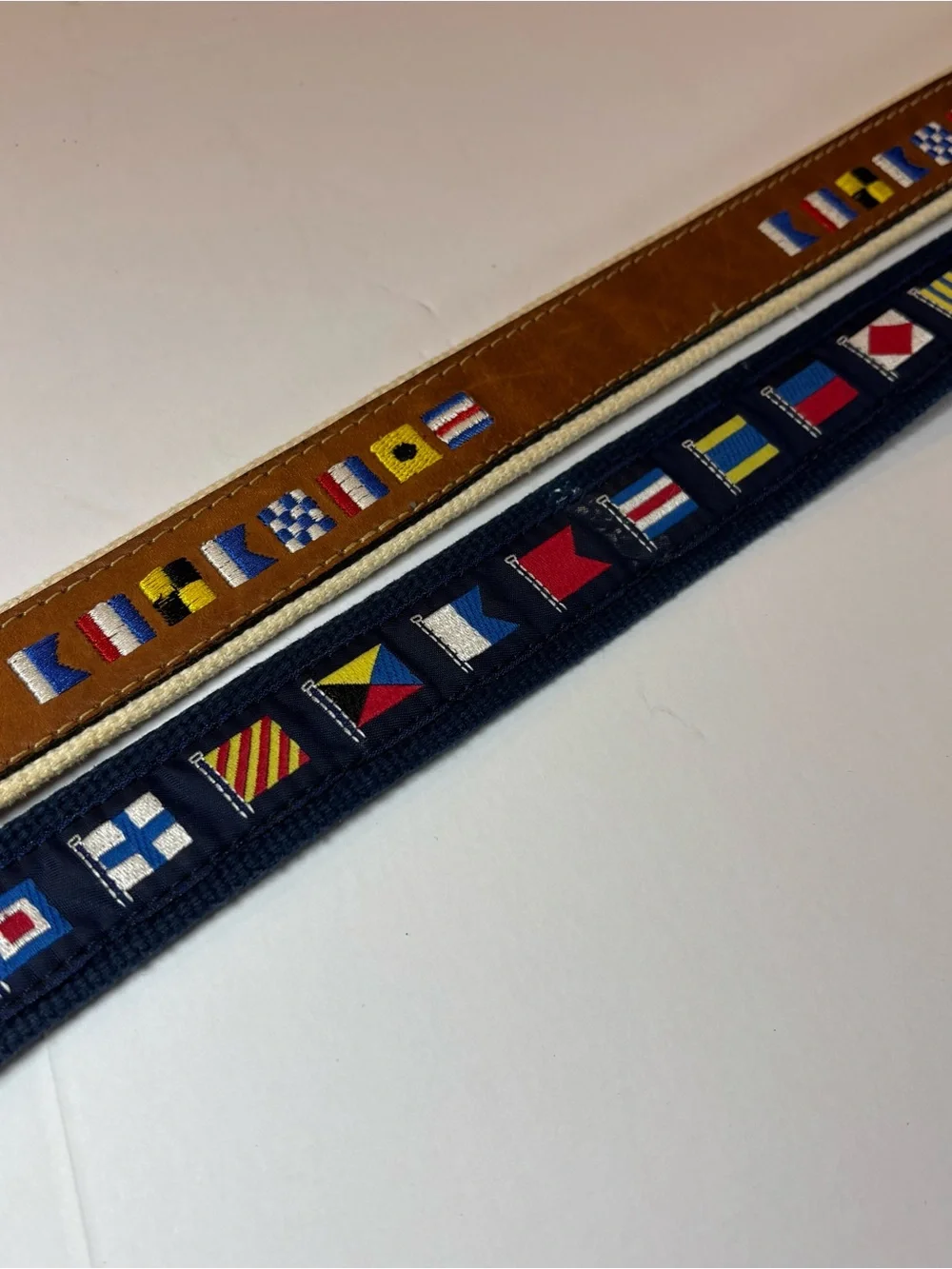Men's Nautical Embroidered Flag Belt - Brown & Navy